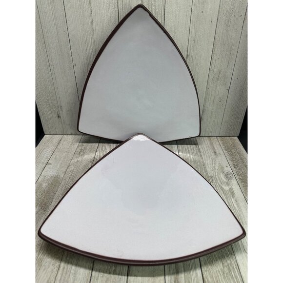 Vintage Italian Triangular Salad Plates White Brown MCM - Set Of 2 - Picture 1 of 7